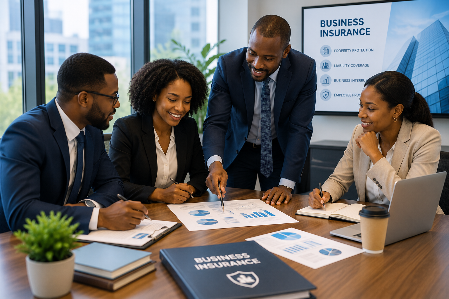 Business professionals discussing business insurance