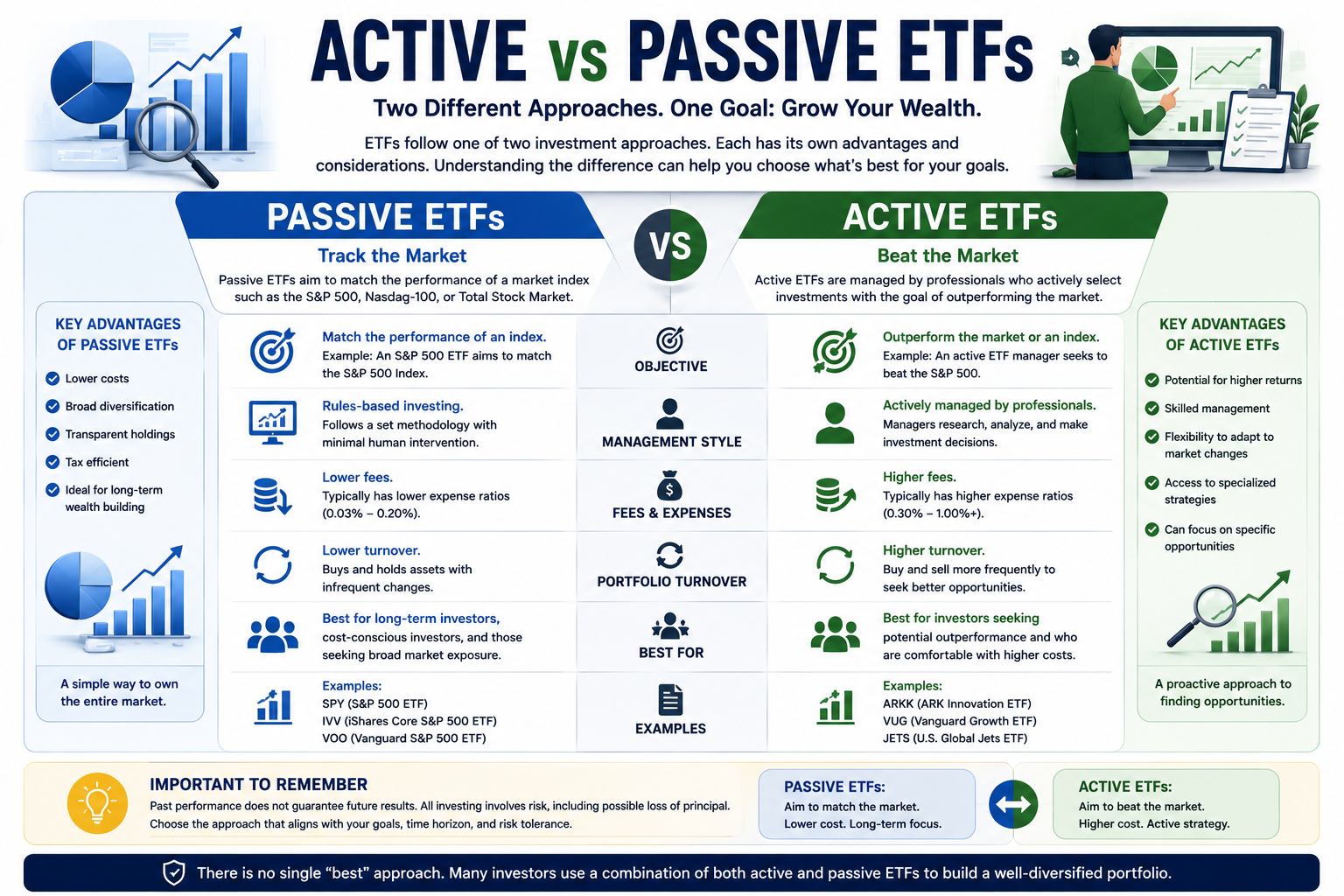 Comparison between active and passive ETF investing strategies