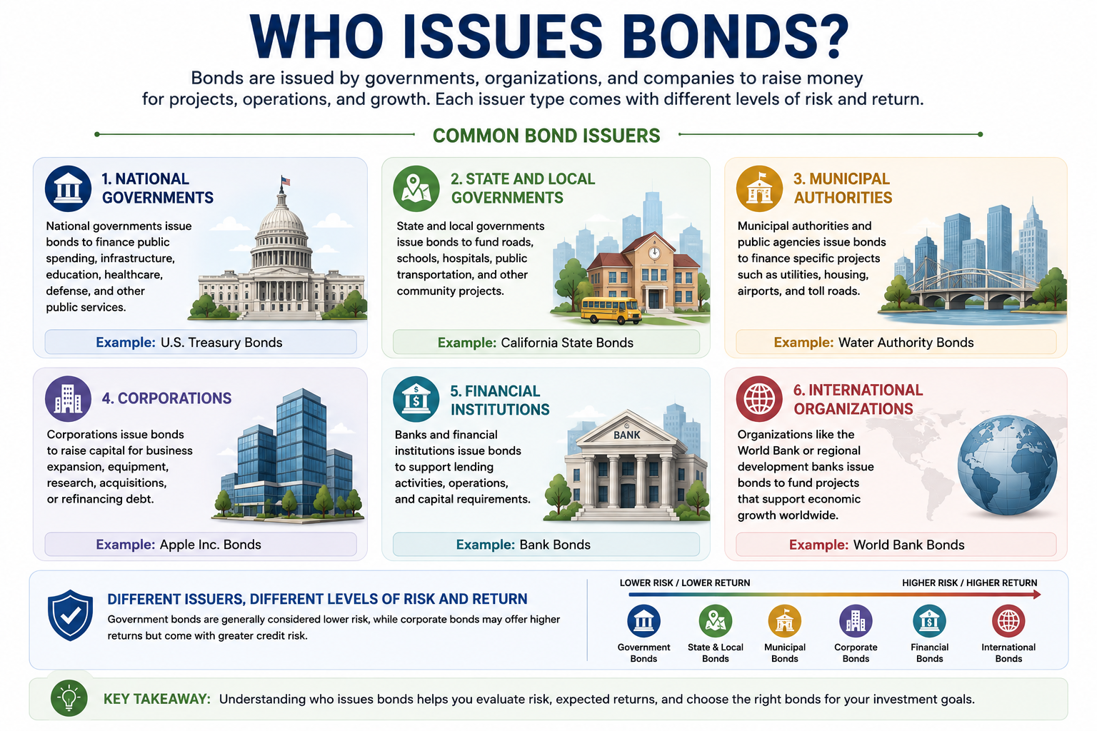 Different organizations that issue bonds