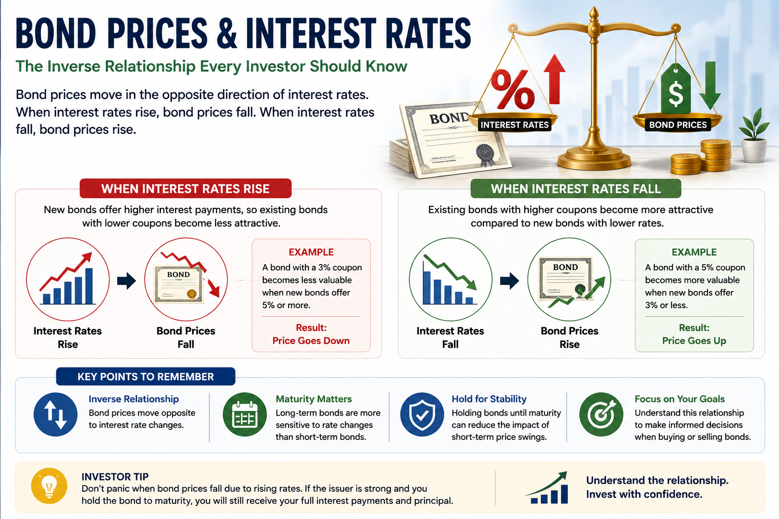 Illustration showing the relationship between bond prices and interest rates