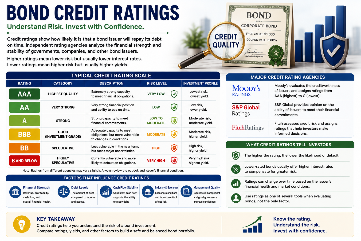 Credit rating scale for bond investments
