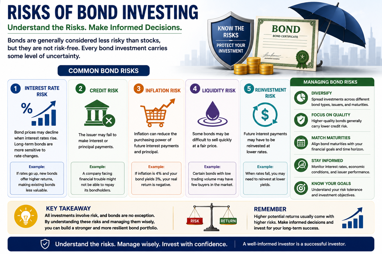 Illustration explaining the main risks of bond investing