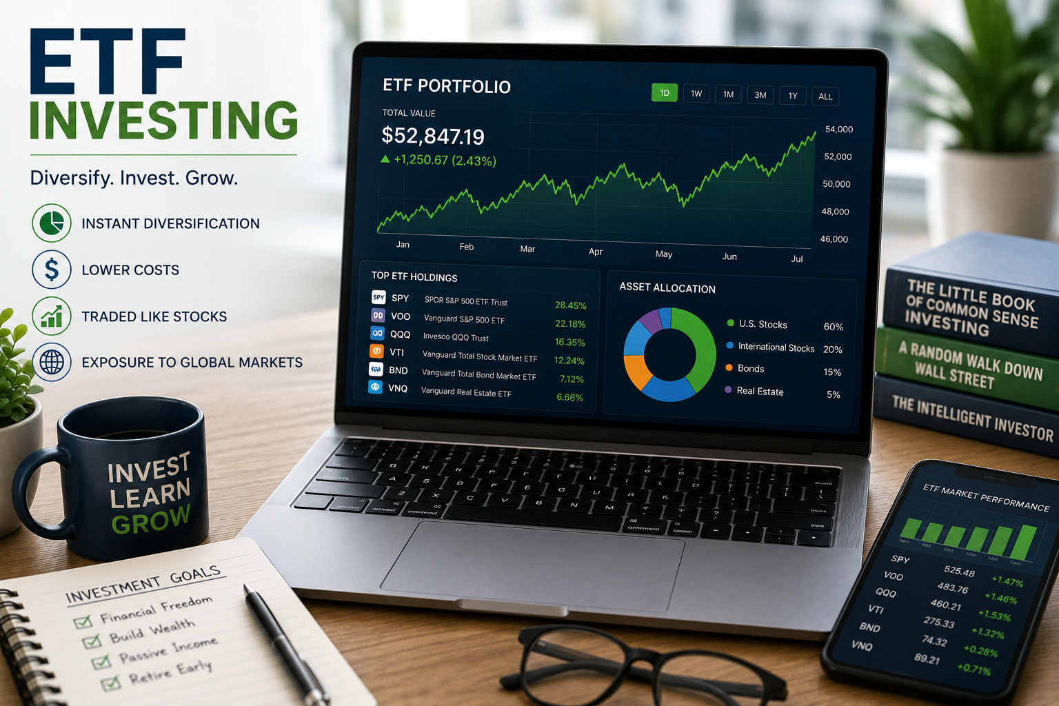 Investment portfolio showing ETF diversification