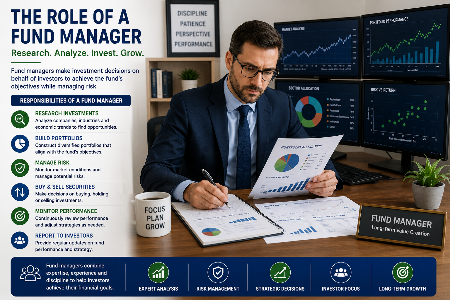 Professional fund manager analyzing investment opportunities