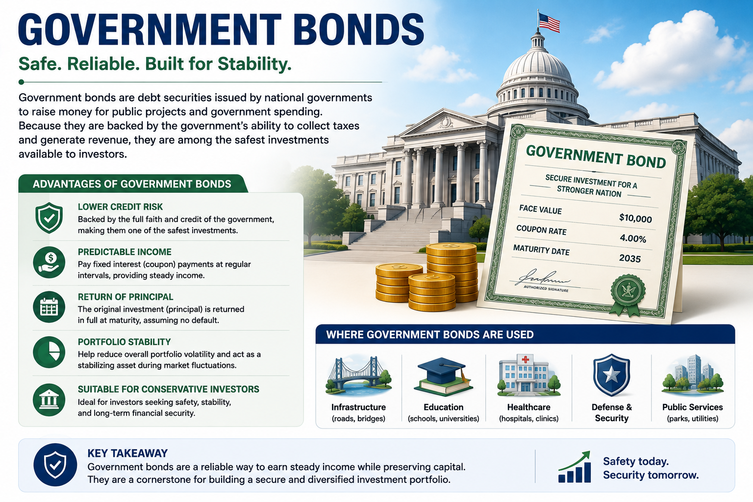 Government bond certificate and public finance illustration