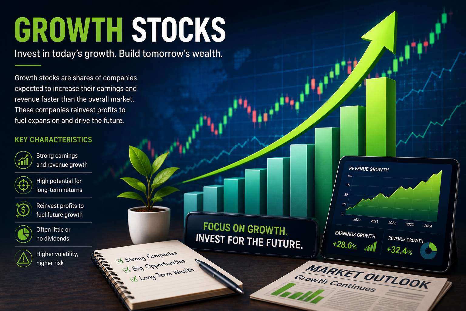 Growing company represented by rising financial charts