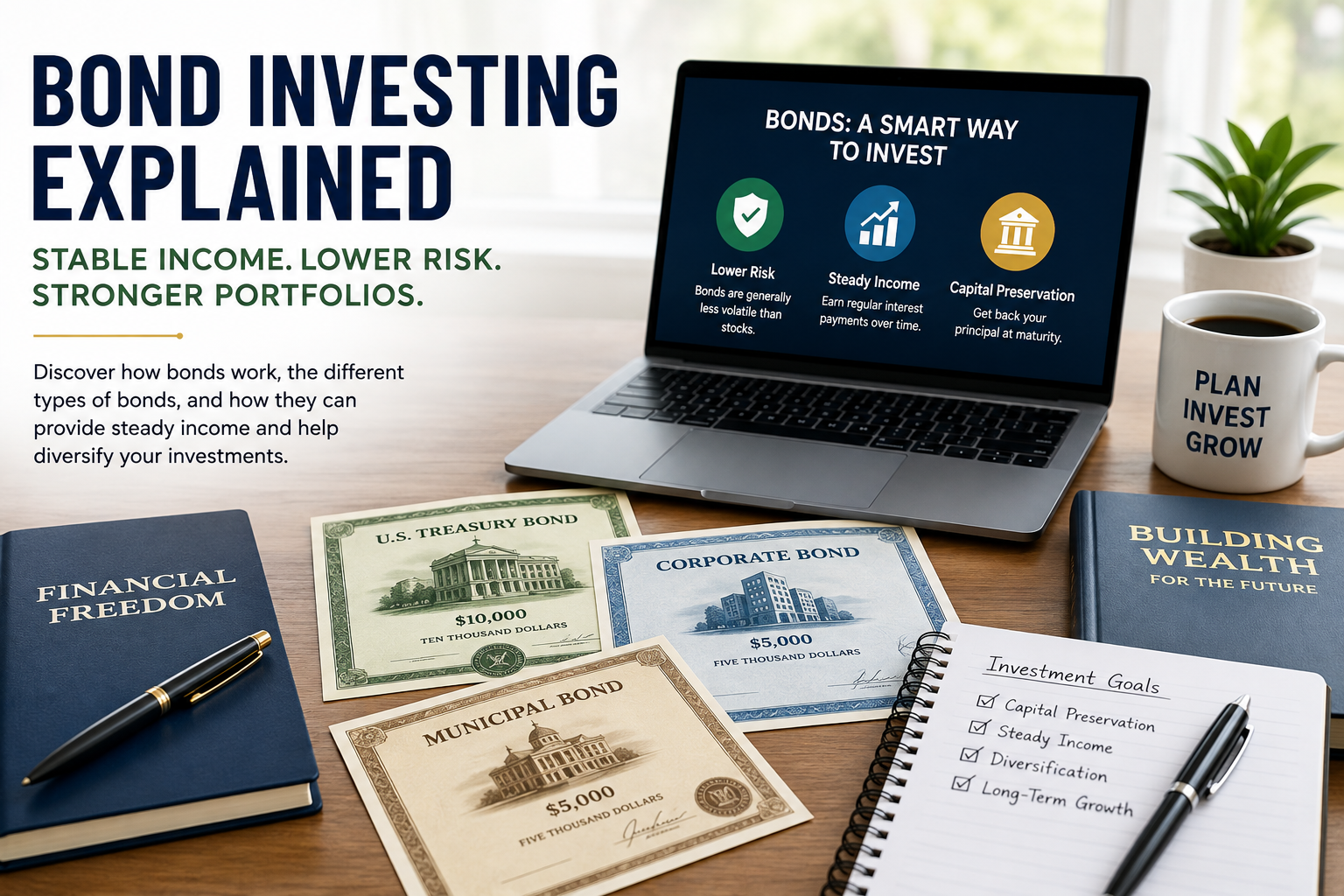 Investor reviewing government and corporate bond investments