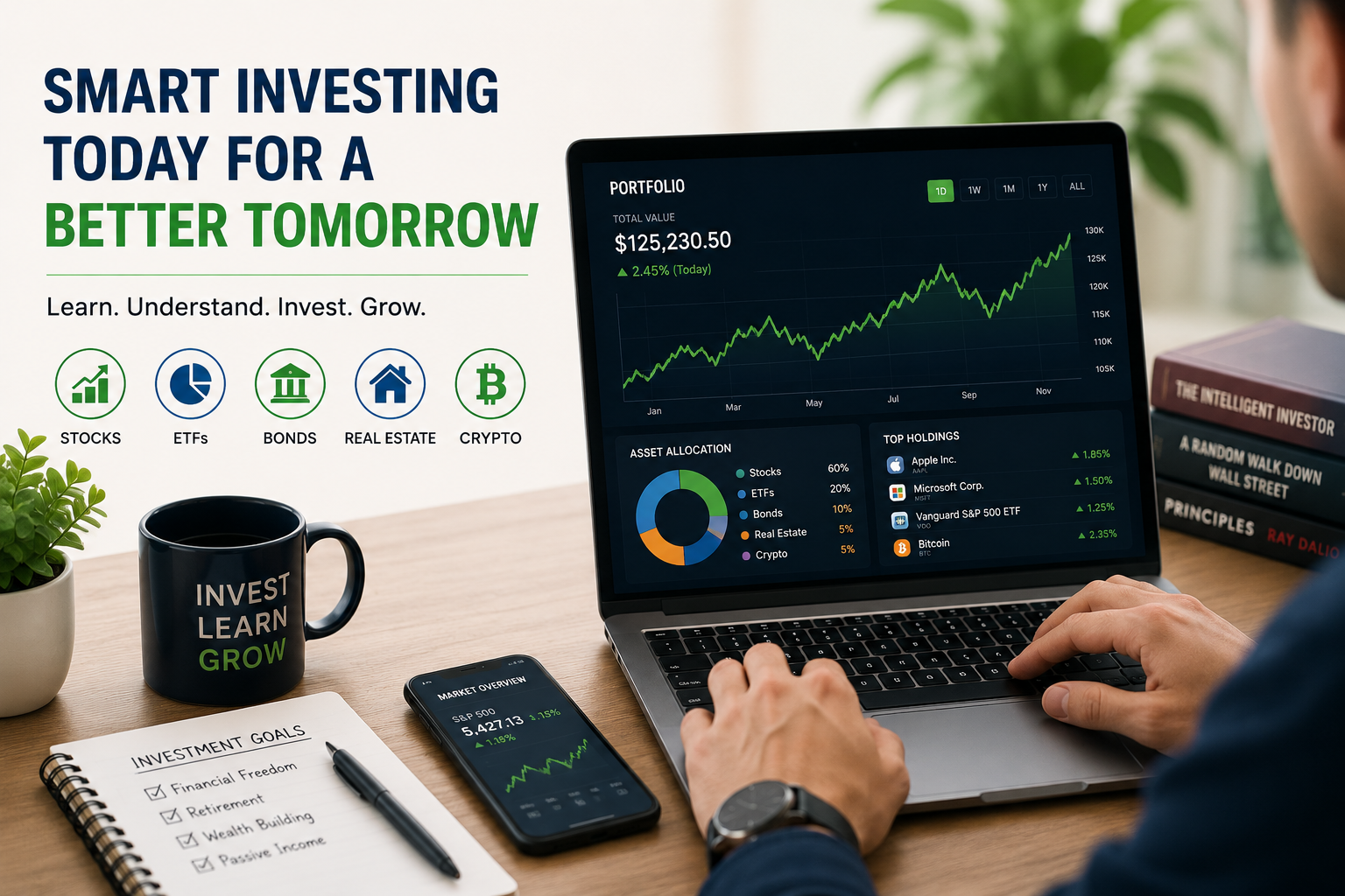 Investor analyzing financial charts and investment opportunities on a laptop