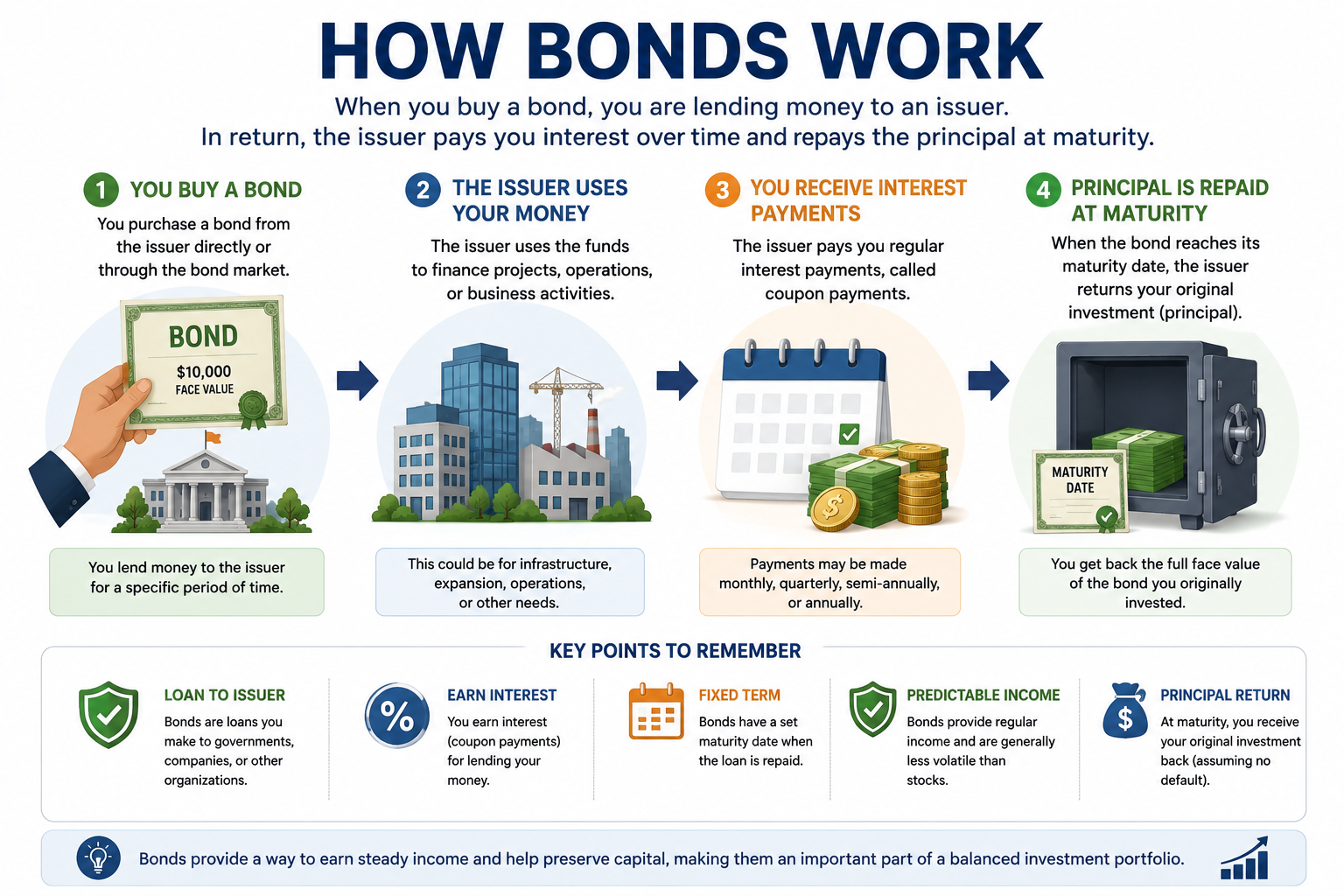 Diagram illustrating how bond investing works