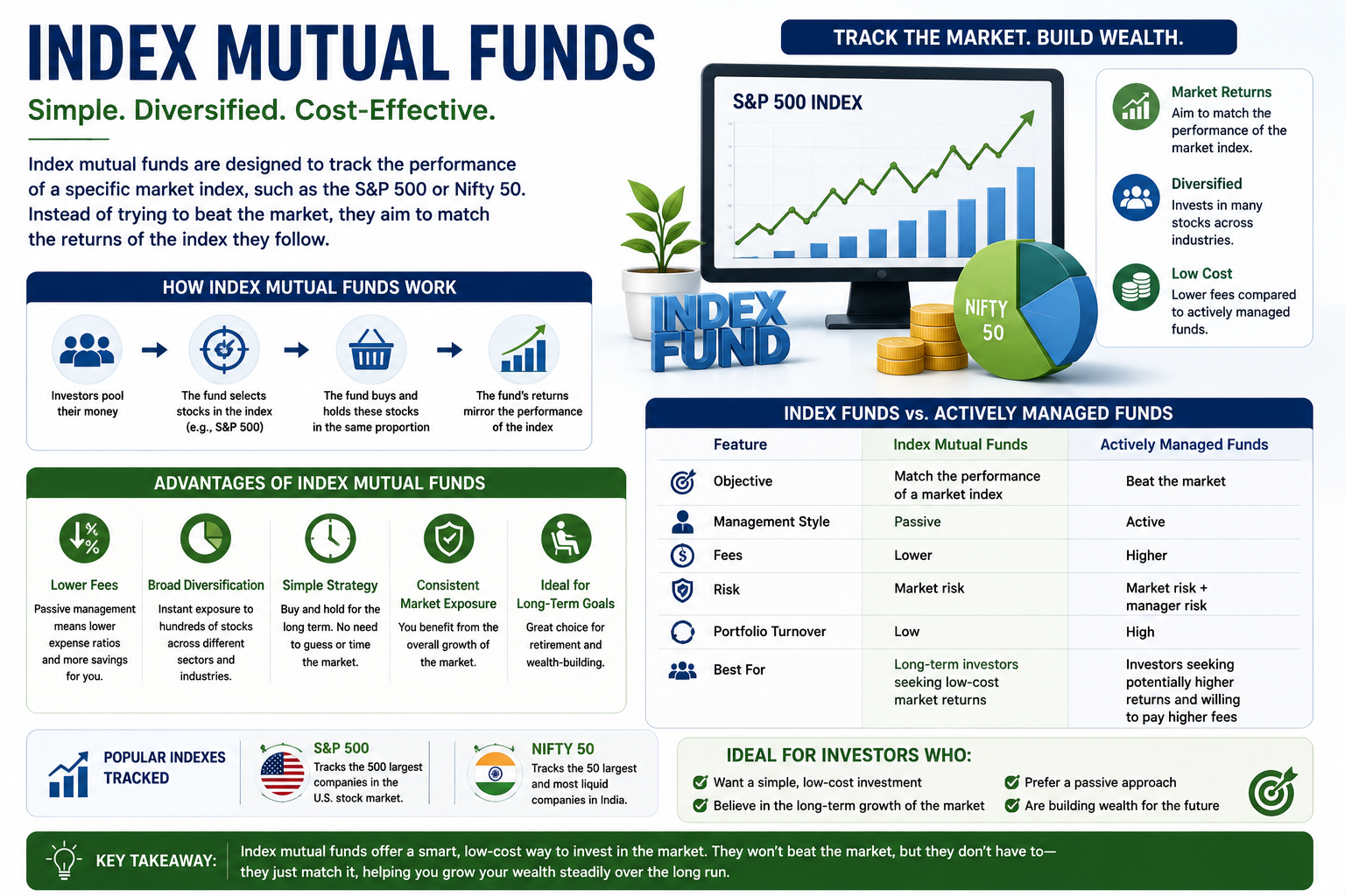 Index mutual funds tracking a market index