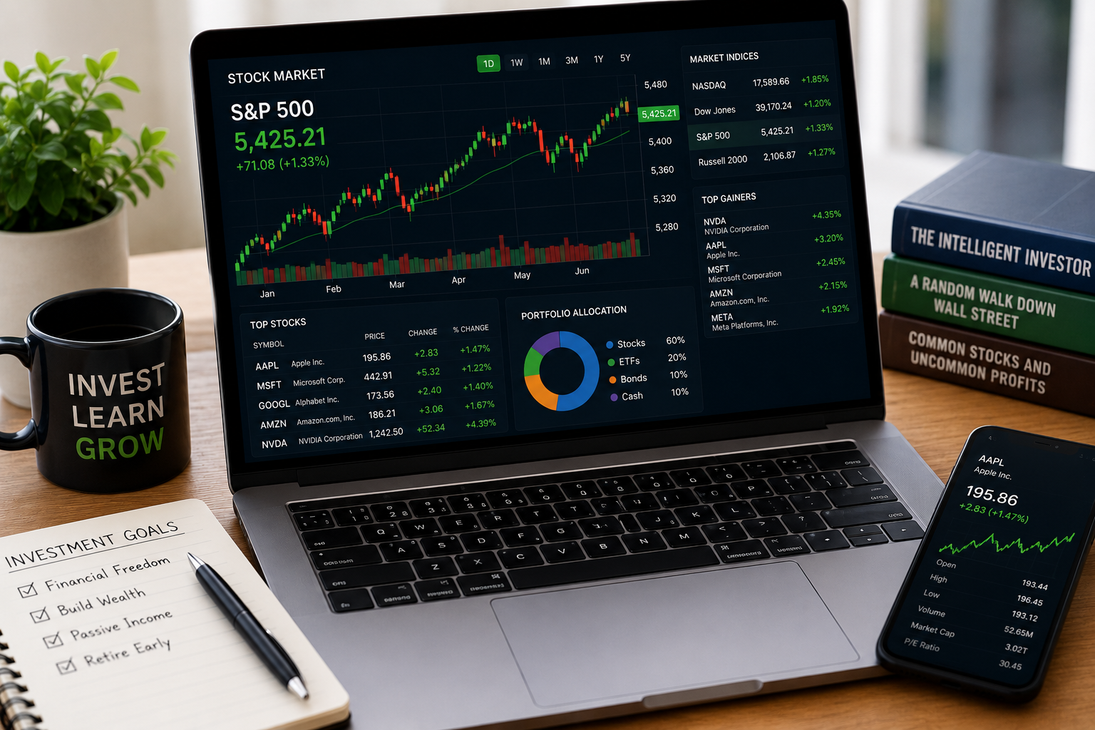 Investor analyzing stock market charts and company performance